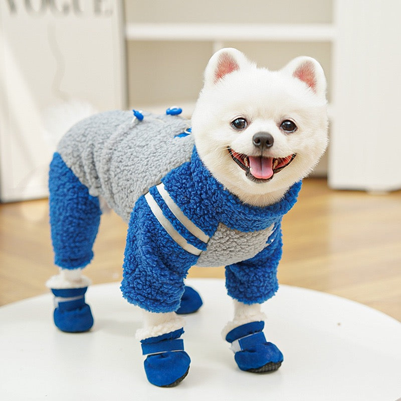 Trendy dog and cat clothes, autumn and winter thickened four-legged fleece sweater, double-sided fleece zipper, for pet dogs and hairless cats.