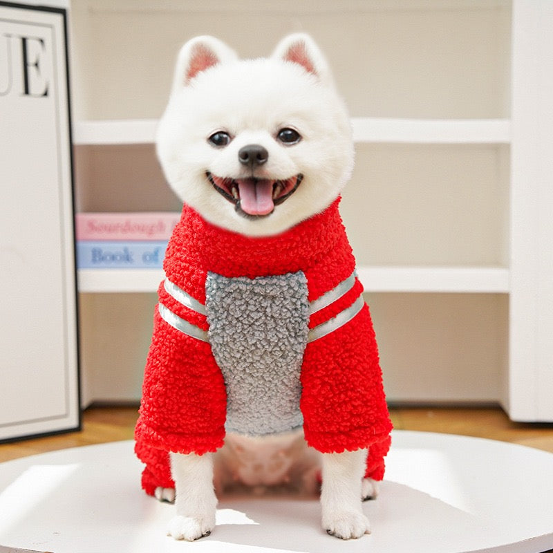 Trendy dog and cat clothes, autumn and winter thickened four-legged fleece sweater, double-sided fleece zipper, for pet dogs and hairless cats.
