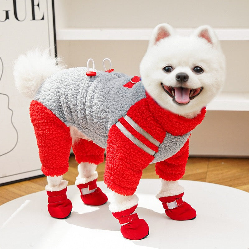Trendy dog and cat clothes, autumn and winter thickened four-legged fleece sweater, double-sided fleece zipper, for pet dogs and hairless cats.